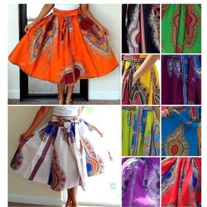 Dashiki Skirt 100% Cotton African Dashiki Midi Skirt One Size Bohemian S…